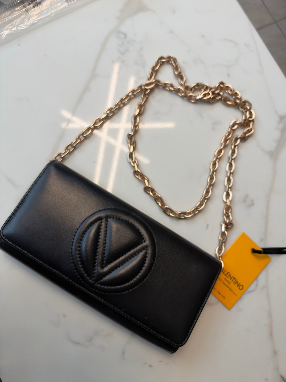 Valentino by Mario Valentino Black Leather Chain Shoulder Bag (Wallet on Chain)